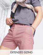 Asos Design Slim Chino Shorts With Elastic Waist In Pink