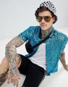 Asos Design Regular Fit Sequin Shirt In Teal - Green