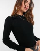 River Island Ruffle And Pearl High Neck Sweater In Black