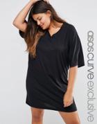 Asos Curve Kimono Sleeve T-shirt Mini Dress - Black