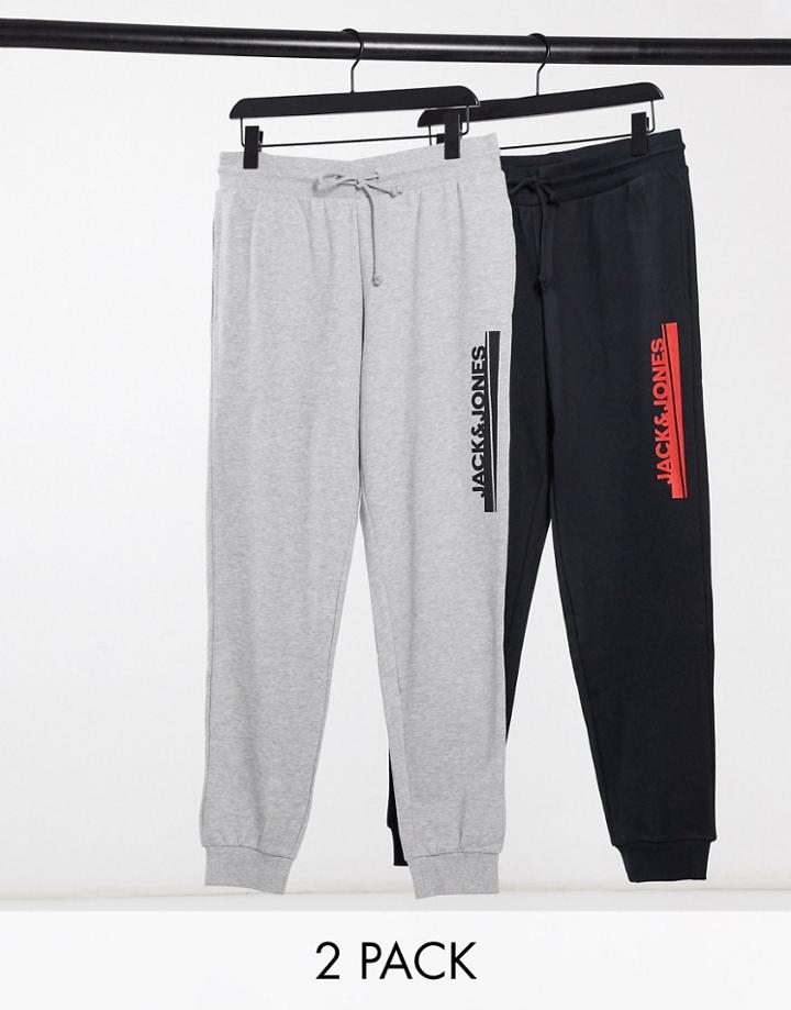 Jack & Jones 2 Pack Logo Sweatpants In Black And Gray-multi