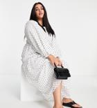 Asos Design Curve Shirred Bodice Maxi Dress In White Spot Print-multi