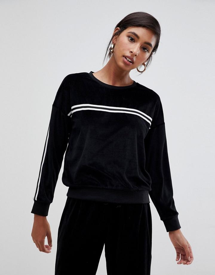 Brave Soul Kady Velour Track Top - Navy