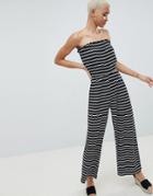 Asos Design Bandeau Jersey Jumpsuit With Wide Leg In Stripe Print - Multi