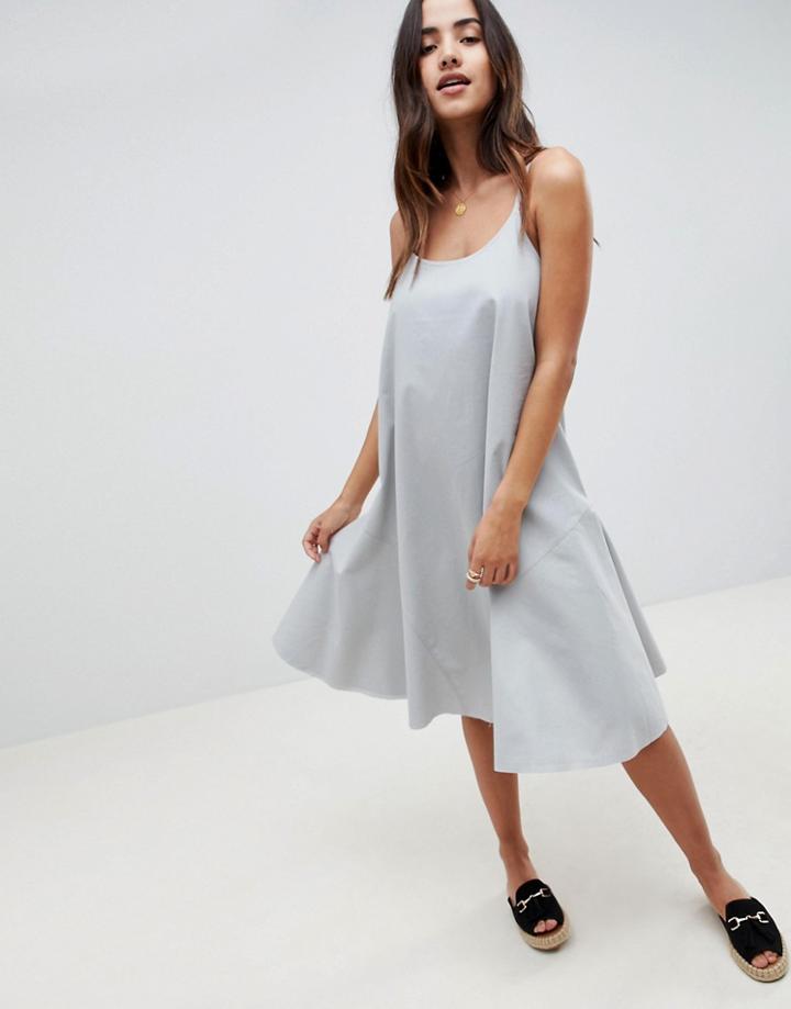 Asos Design Trapeze Swing Lace Up Back Midi Sundress - Blue