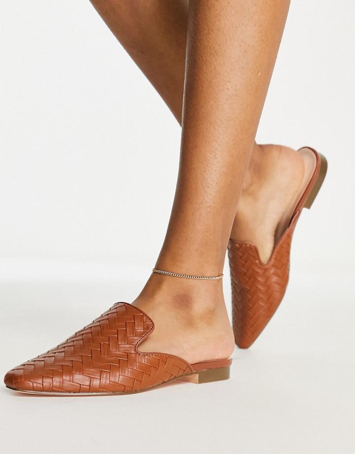 London Rebel Woven Mules In Tan-brown