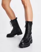 Asra Bennie Lace Up Tall Flat Boots In Black Leather