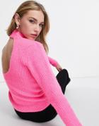 Asos Design High Neck Sweater With Open Back Detail In Pink