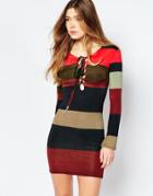Daisy Street Striped Dress With Lace Up Front - Multi