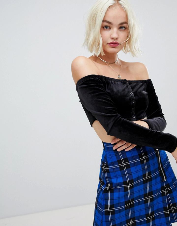 Emory Park Long Sleeve Button Through Crop Top-black