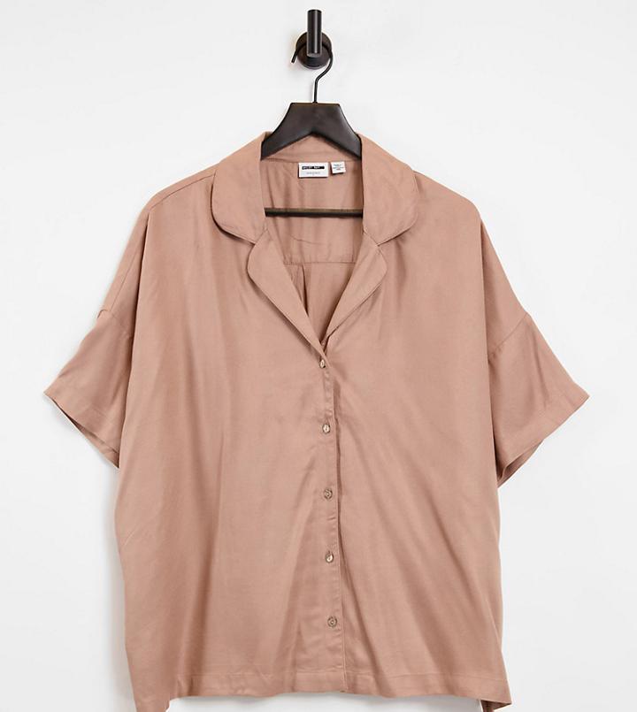 Noisy May Curve Oversized Shirt In Beige-multi