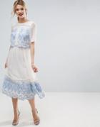 Asos Premium Double Layer Midi Embroidered Dress - White