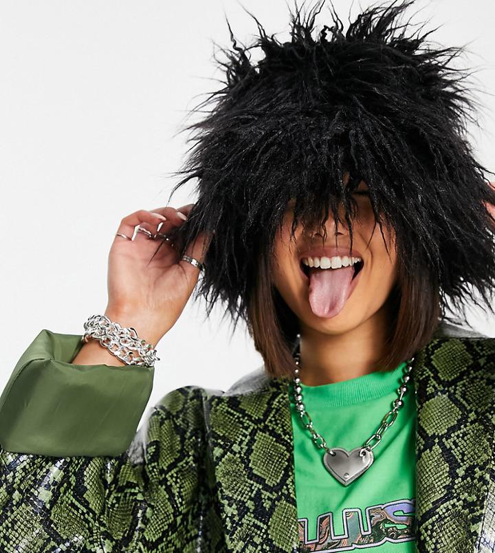 Collusion Unisex Extreme Faux Fur Bucket Hat In Black
