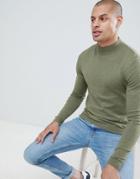 Asos Design Muscle Fit Turtleneck Sweater In Khaki - Green