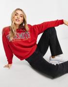 Stradivarius Yosemite Varsity Sweat In Red