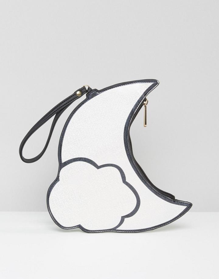 Daisy Street Glitter Effect Moon Clutch Bag - Silver