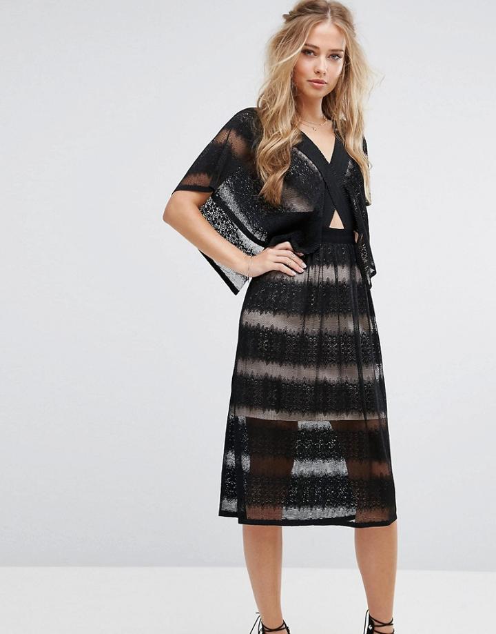 Foxiedox Sheer Lace Kimono Sleeve Dress-black