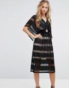 Foxiedox Sheer Lace Kimono Sleeve Dress-black