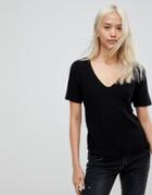 Noisy May Dude V-neck Knitted Top - Black