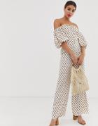Glamorous Jumpsuit With Puff Sleeves In Floral Polka Dot-cream