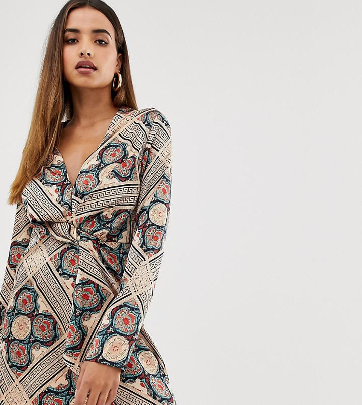Missguided Twist Satin Dress In Paisley - Multi