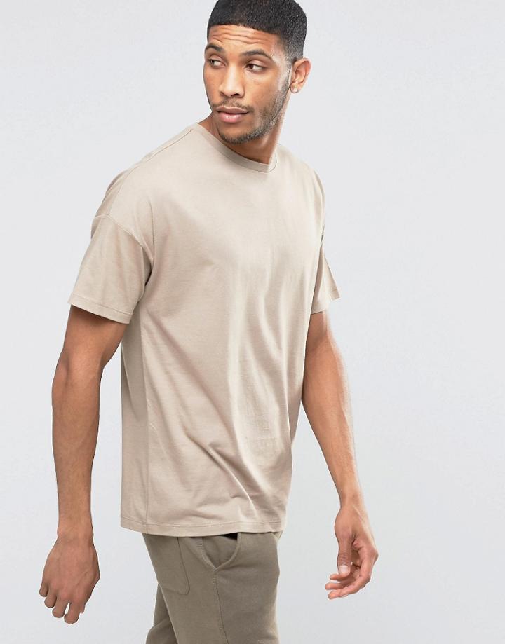 Asos Oversized T-shirt In Beige - Silver Mink