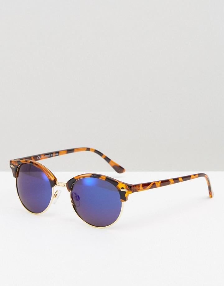 Asos Round Polarised Lens Sunglasses With Flash Lens - Brown