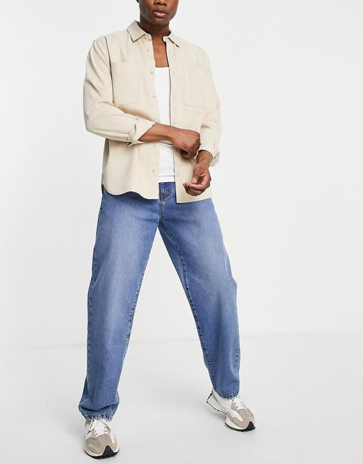 Dtt Baggy Fit Jeans In Mid Blue