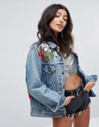 Ragyard Festival Floral Snake Patch Trucker Jacket - Blue