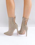 Public Desire Kilburn Gray Lace Up Heeled Ankle Boots - Gray