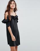 Asos Ruffle Cold Shoulder Cami Dress - Black