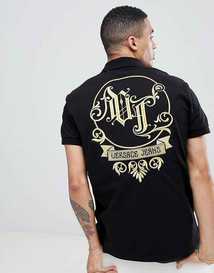 Versace Jeans Polo Shirt With Back Embroidery - Black