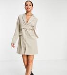 4th & Reckless Tall Wrap Button Detail Blazer Dress In Beige-neutral