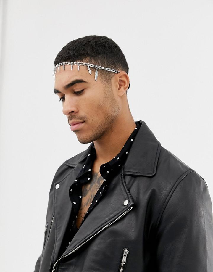 Asos Design Party Headpiece With Chains In Burnished Silver Tone - Silver