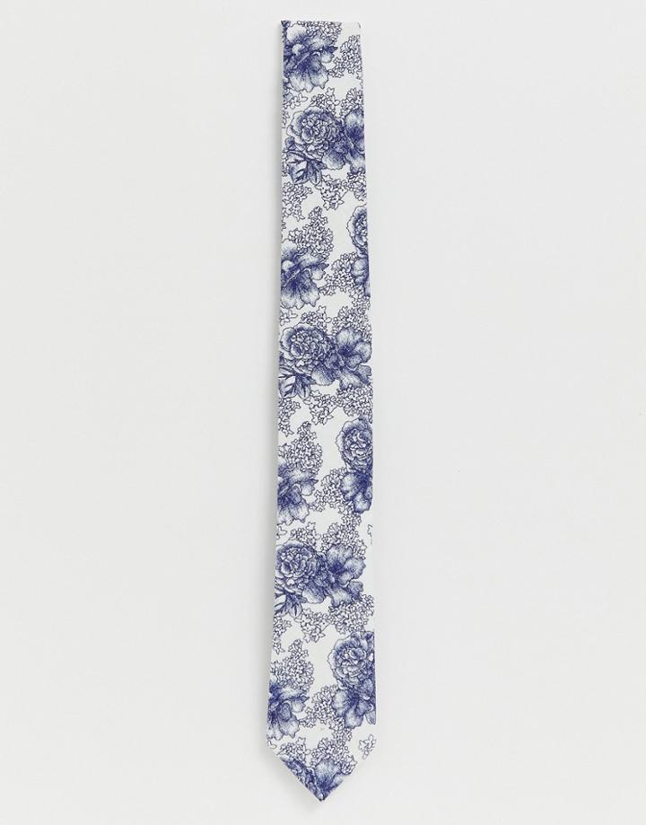 Moss London Tie In Navy Floral - Navy