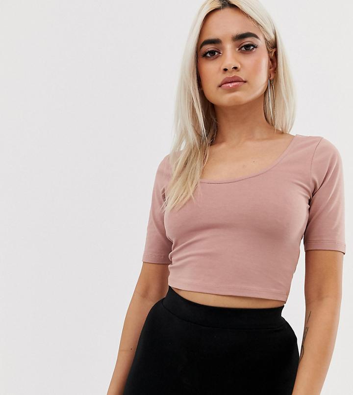Asos Desing Petite Scoop Front And Back Crop Top In Sand-beige