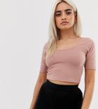 Asos Desing Petite Scoop Front And Back Crop Top In Sand-beige