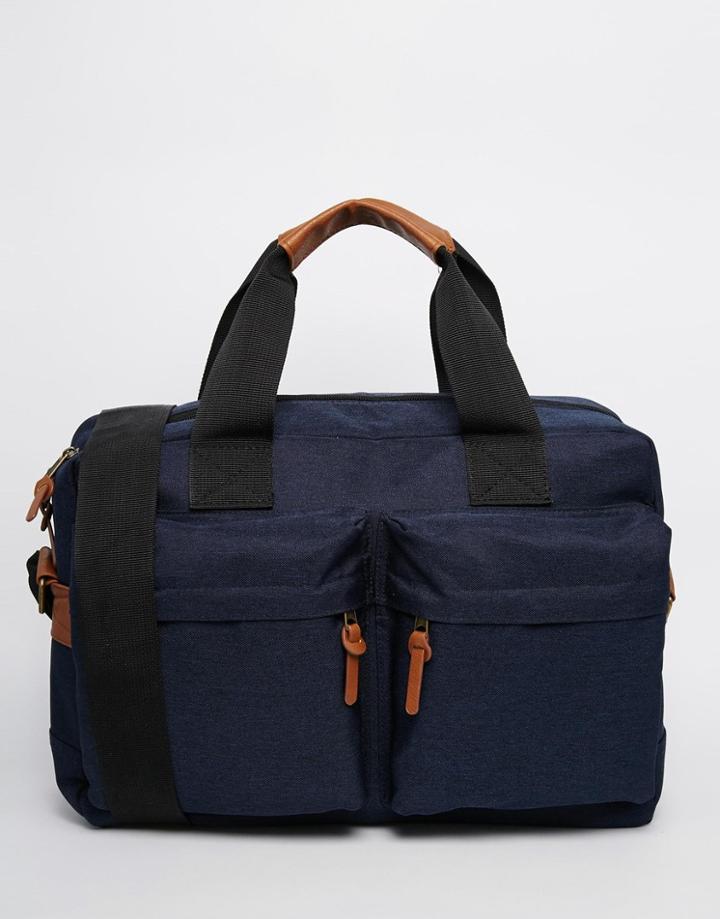 Asos Satchel In Blue Nylon With Front Pocket - Blue