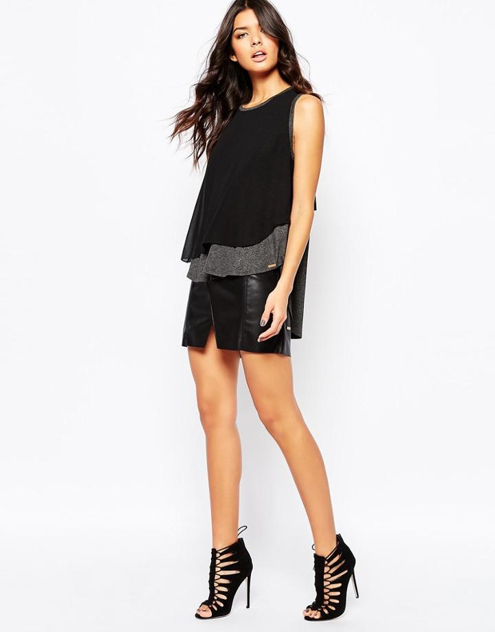 Boss Orange Bepella Leather Look Mini Wrap Skirt In Black - Black 001