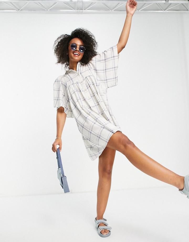 Asos Design Shirt Smock Mini Dress With Kimono Sleeve In Check-multi