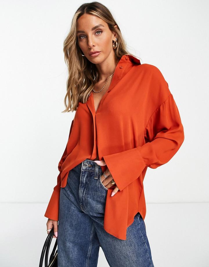 Asos Design Oversized Soft Shirt In Rust-brown