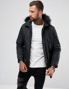 Asos Design Parka Jacket With Faux Fur Trim In Black - Black