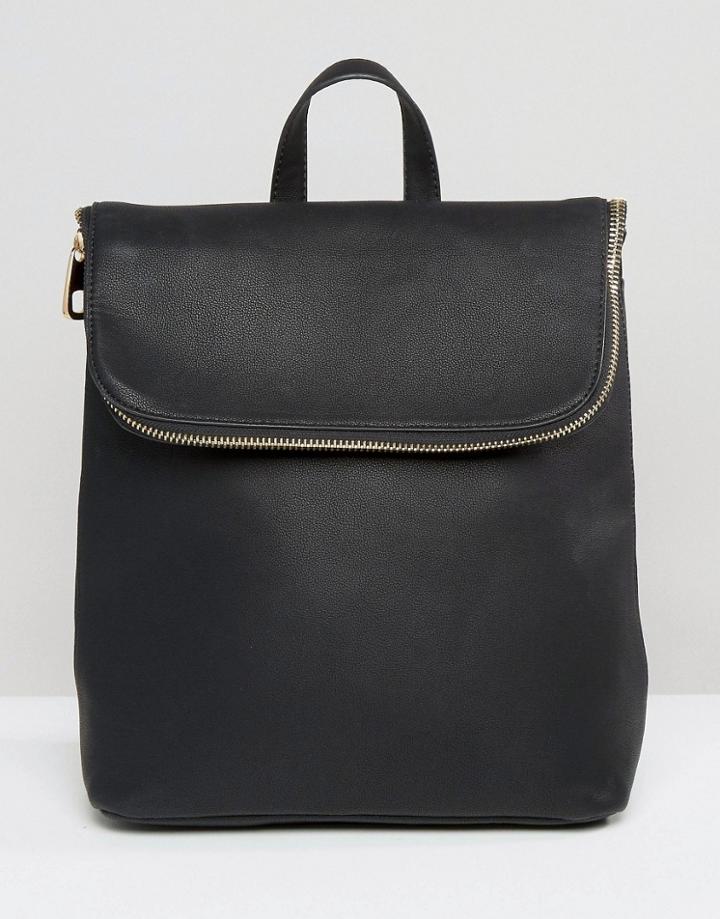 Missguided Fold Over Zip Detail Backpack - Black