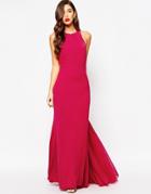 Jarlo Oriana High Neck Maxi Dress With Chiffon Back Train - Berry