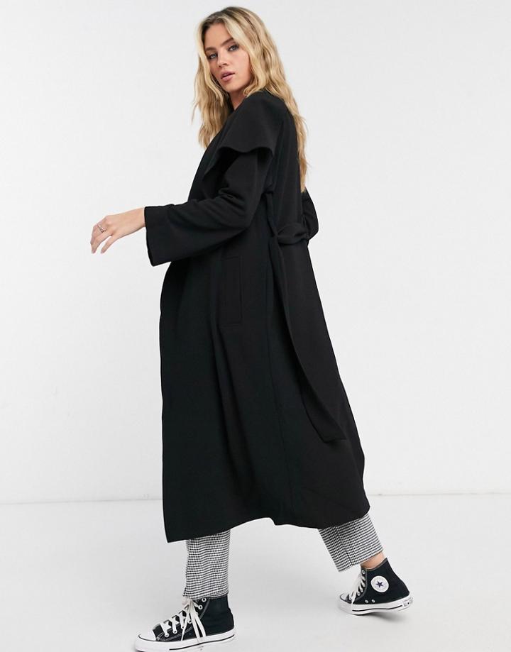 Asos Design Soft Waterfall Duster Coat In Black