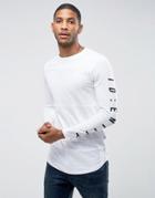 Jack & Jones Core Long Sleeve Top With Panels And Sleeve Print - White