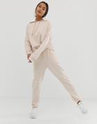 Asos Design Tracksuit Hoodie / Slim Jogger With Tie - Beige