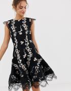 Bronx And Banco Flower Embroidery Mini Dress - Black