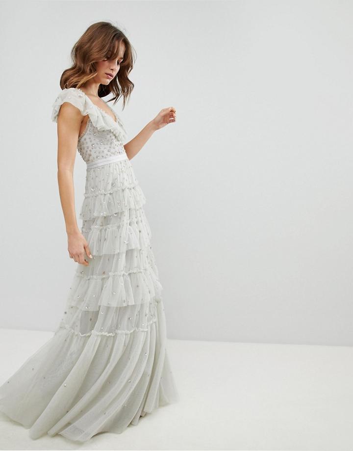 Needle & Thread Tiered Scattered Sequin Gown - Blue