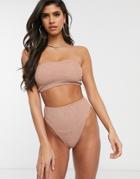Asos Design Mix And Match Crinkle Bandeau Bikini Top In Rose Mink-pink